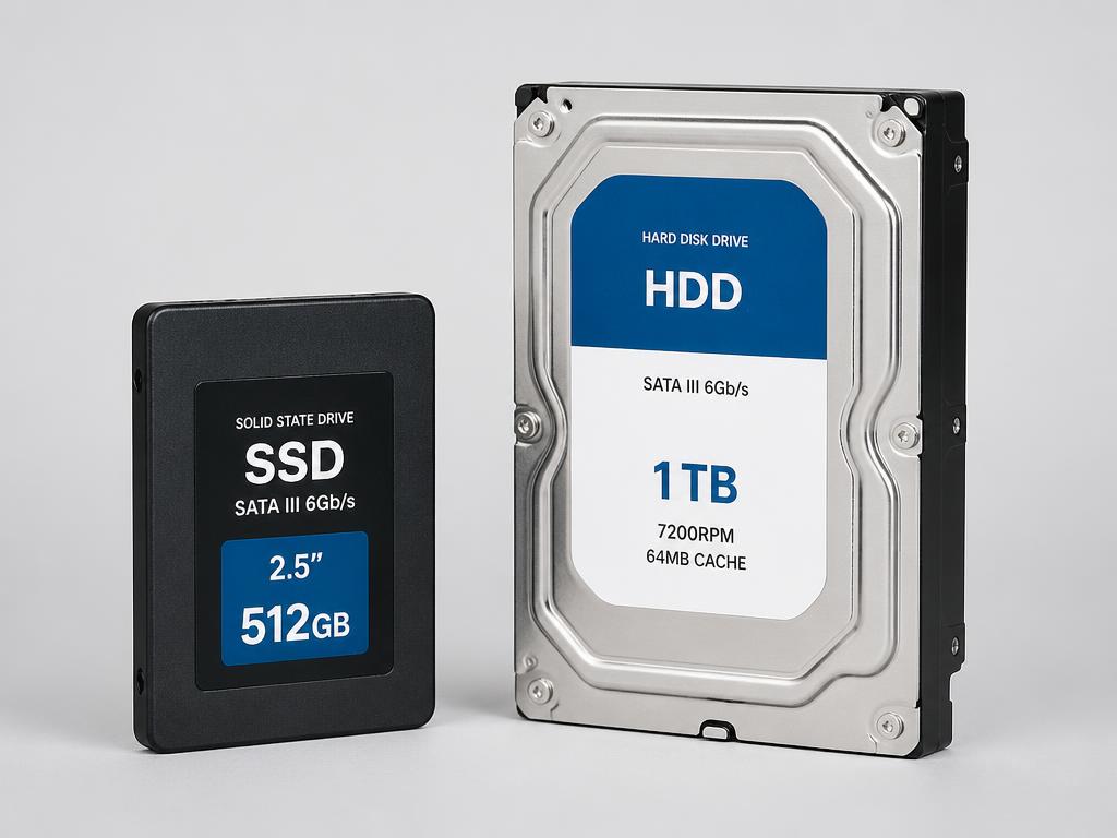 Unidad SSD de 2.5 pulgadas junto a un disco duro mecánico de 1 TB